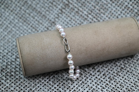 White Cultured Pearl Strand Bracelet with Sterling Silver Clasp