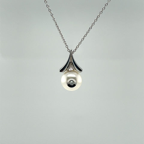 Galatea White Button Pearl and Diamond Necklace