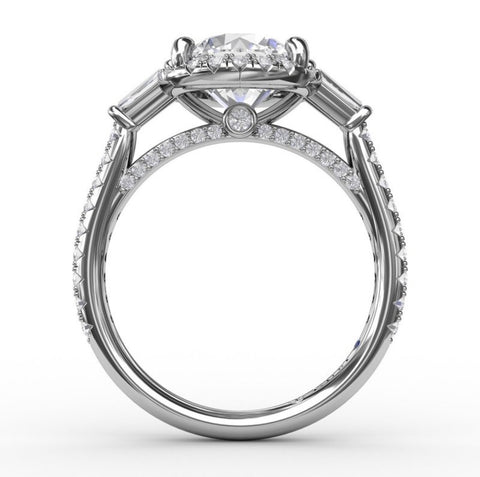Fana Vintage Round Halo Engagement Ring With Tapered Baguettes 3278