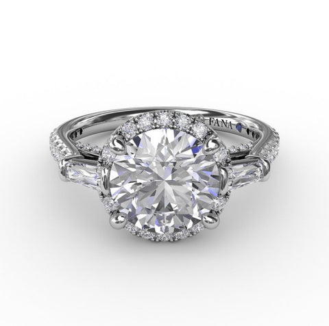 Fana Vintage Round Halo Engagement Ring With Tapered Baguettes 3278