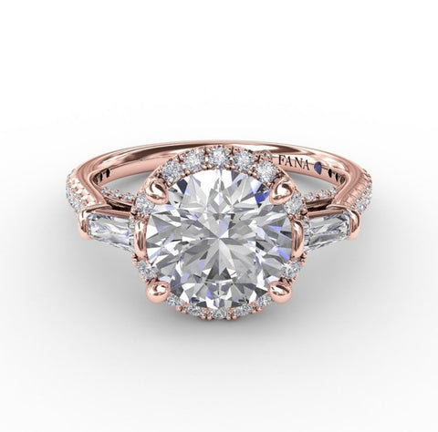 Fana Vintage Round Halo Engagement Ring With Tapered Baguettes 3278