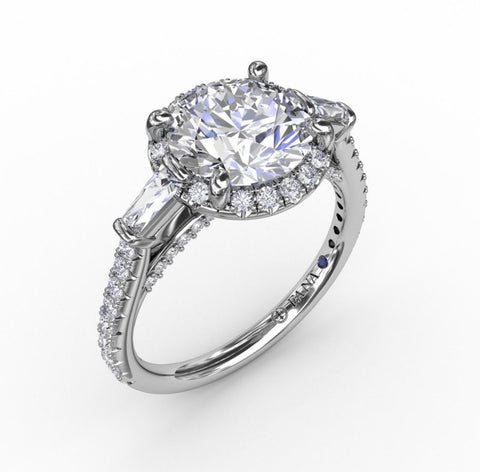 Fana Vintage Round Halo Engagement Ring With Tapered Baguettes 3278