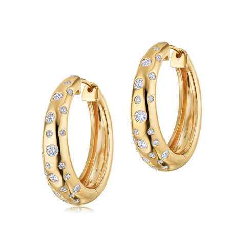 KWIAT Cobblestone Hoop Earrings with Diamond Accents E-2602-0-DIA-18KY