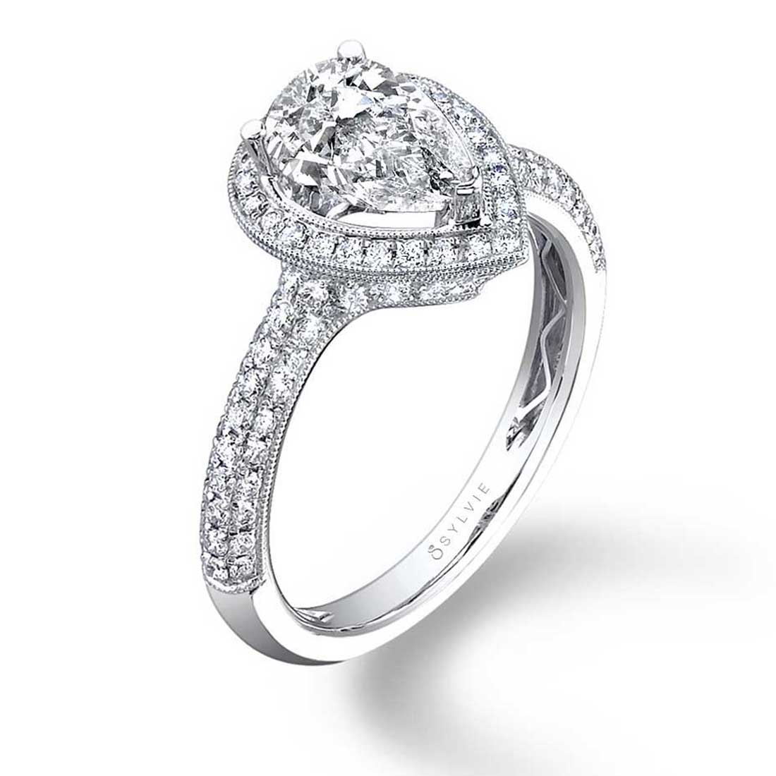 Pear Shaped Vintage Halo Engagement Ring - Seraphina