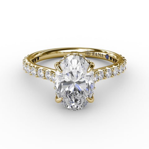 Fana Classic Oval Diamond Solitaire Engagement Ring With Hidden Pavé Halo 3241