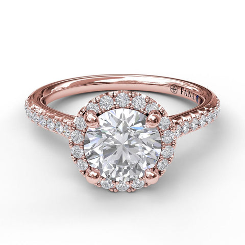 Delicate Round Halo And Pave Band Engagement Ring 3789 - Chalmers Jewelers