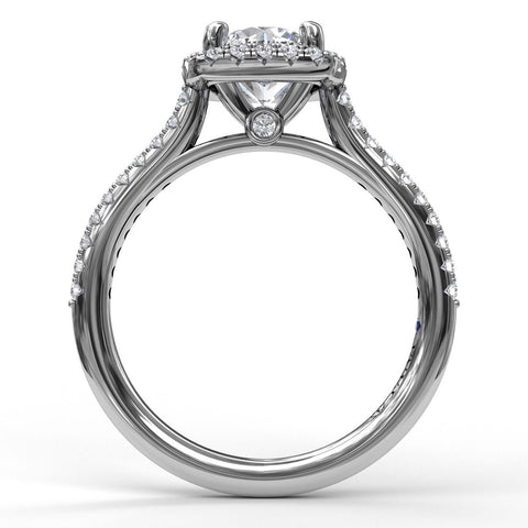 Delicate Cushion Halo Engagement Ring With Pave Shank 3790 - Chalmers Jewelers