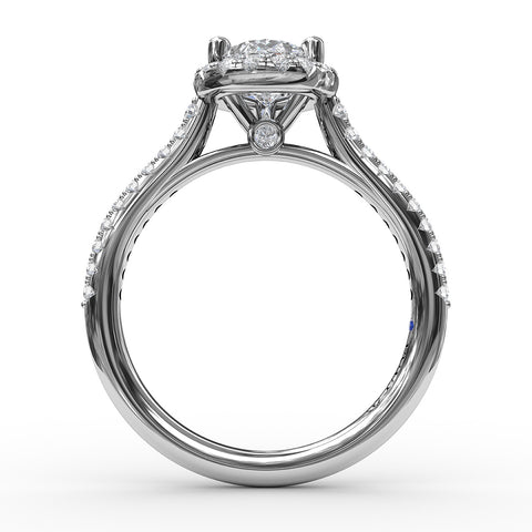 Delicate Pear Shaped Halo And Pave Band Engagement Ring 3791 - Chalmers Jewelers