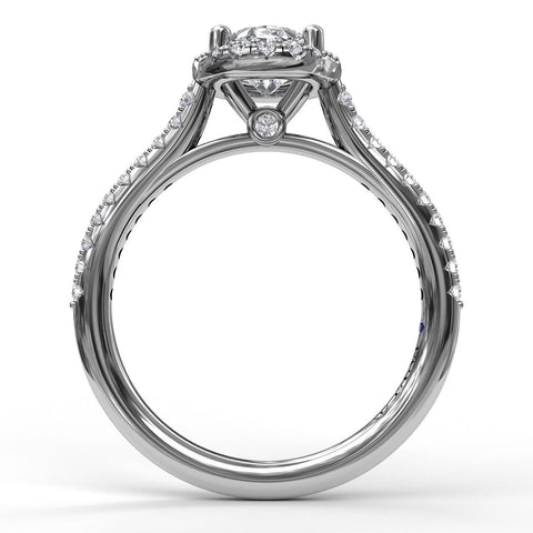 Delicate Oval Shaped Halo And Pave Band Engagement Ring 3792 - Chalmers Jewelers