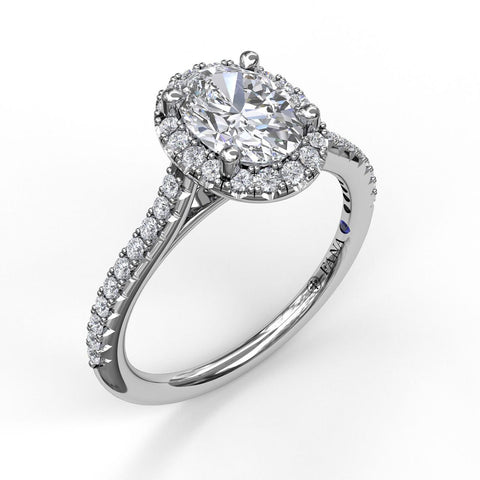 Delicate Oval Shaped Halo And Pave Band Engagement Ring 3792 - Chalmers Jewelers