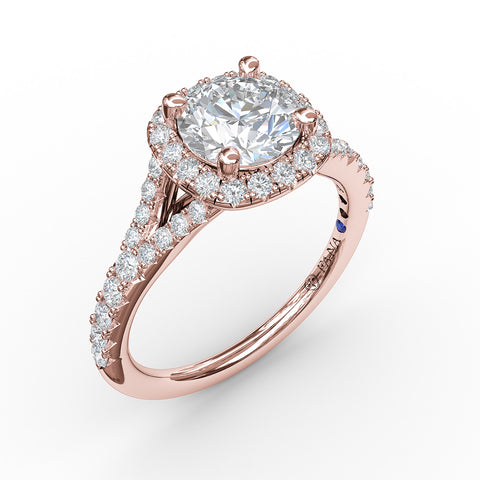 Fana Classic Diamond Halo Engagement Ring with a Subtle Split Band 3844