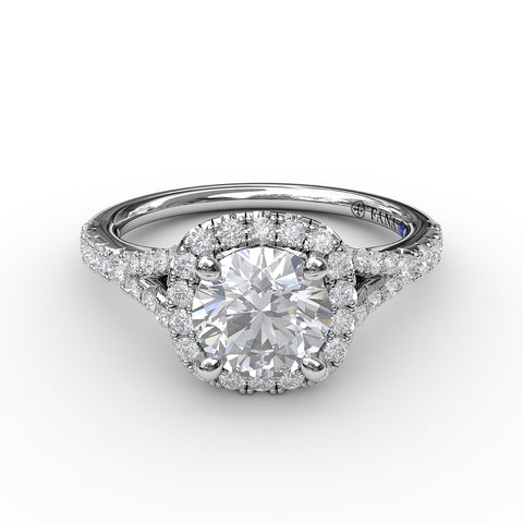 Fana Classic Diamond Halo Engagement Ring with a Subtle Split Band 3844