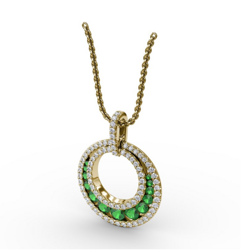 Fana Halo Emerald and Diamond Circle Pendant P1535E