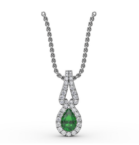 Fana Halo Emerald and Diamond Drop Pendant P1674E