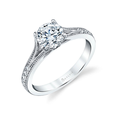 Sylvie Round Accented Split Shank Engagement Ring S2503