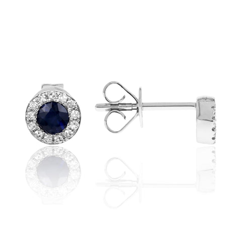 14k White Gold Sapphire Earrings with Diamond Halo - Chalmers Jewelers