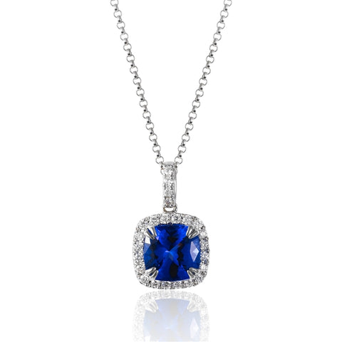 14k White Gold Tanzanite and Diamond Halo Necklace - Chalmers Jewelers