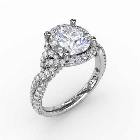 Fana Contemporary Round Diamond Halo Engagement Ring With Twisted Shank S3266