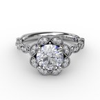 Fana Round Diamond Engagement Ring With Floral Halo and Milgrain Details 3214