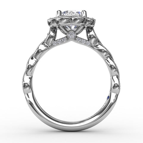 Fana Round Diamond Engagement Ring With Floral Halo and Milgrain Details S3214