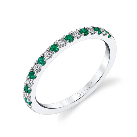 Sylvie Classic Yellow Gold Emerald & Diamond Wedding Band B4002 EM