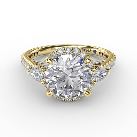 Fana Round Diamond Halo Engagement Ring With Pear-Shape Side Stones S3279