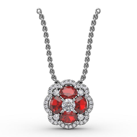 FANA Ruby and Diamond Cluster Pendant P1574R