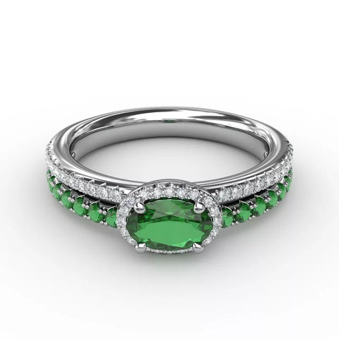 Emerald and Diamond Double Row Ring R1719E