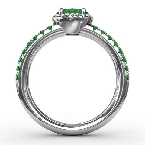 Emerald and Diamond Double Row Ring R1719E