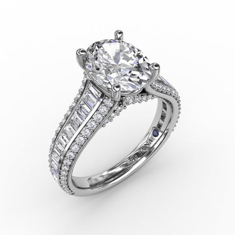 Fana Oval Diamond Solitaire Engagement Ring With Baguettes and Pavé 3310