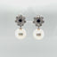 White Fresh Water Pearl with Sapphire and Diamond Dangle Earrings