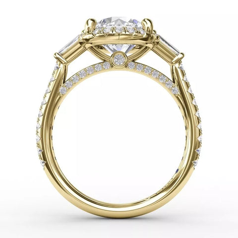 Fana Vintage Round Halo Engagement Ring With Tapered Baguettes 3278