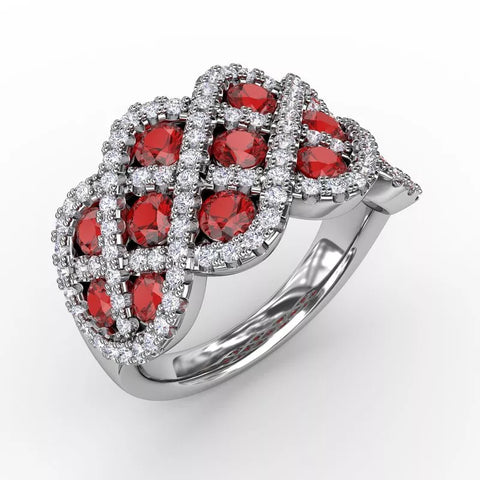 You and Me Ruby and Diamond Interweaving Ring 1370