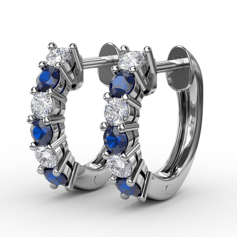 FANA Shared Prong Sapphire and Diamond Hoop Earrings ER1494S