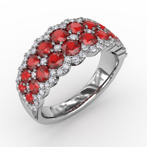 FANA Ruby and Diamond Double Row Ring R1636R