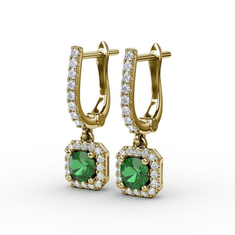 FANA Emerald and Diamond Cushion Cut Drop Earrings ER1641E