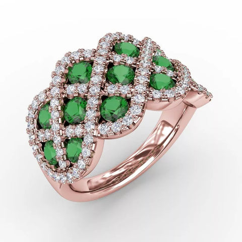 You and Me Emerald and Diamond Interweaving Ring R1370
