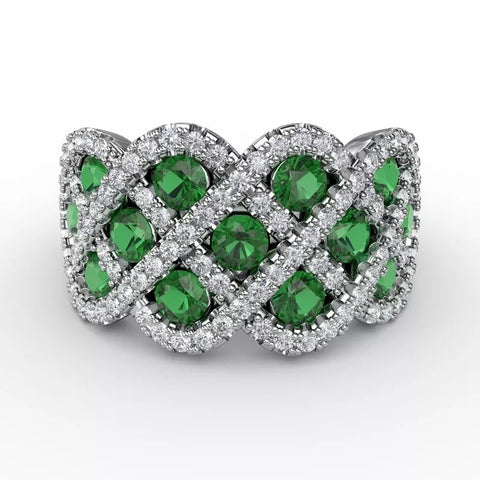 You and Me Emerald and Diamond Interweaving Ring 1370