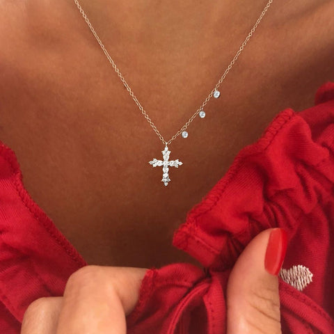 Yellow Gold Diamond Cross Necklace