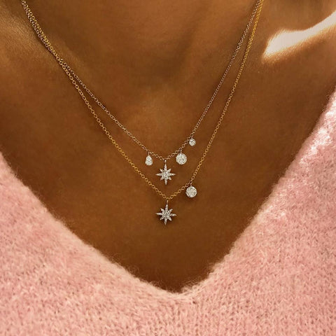 14k Gold Starburst Diamond Charm Necklace