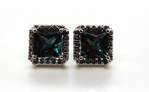Green Andesine and DIamond Halo Earrings 210-03237