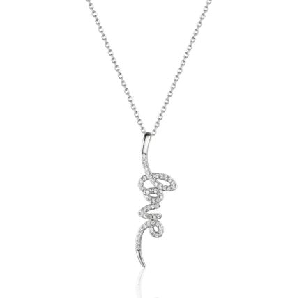 Luvente 14kt White Gold Diamond 'Love' Script Necklace N03468-RD.W