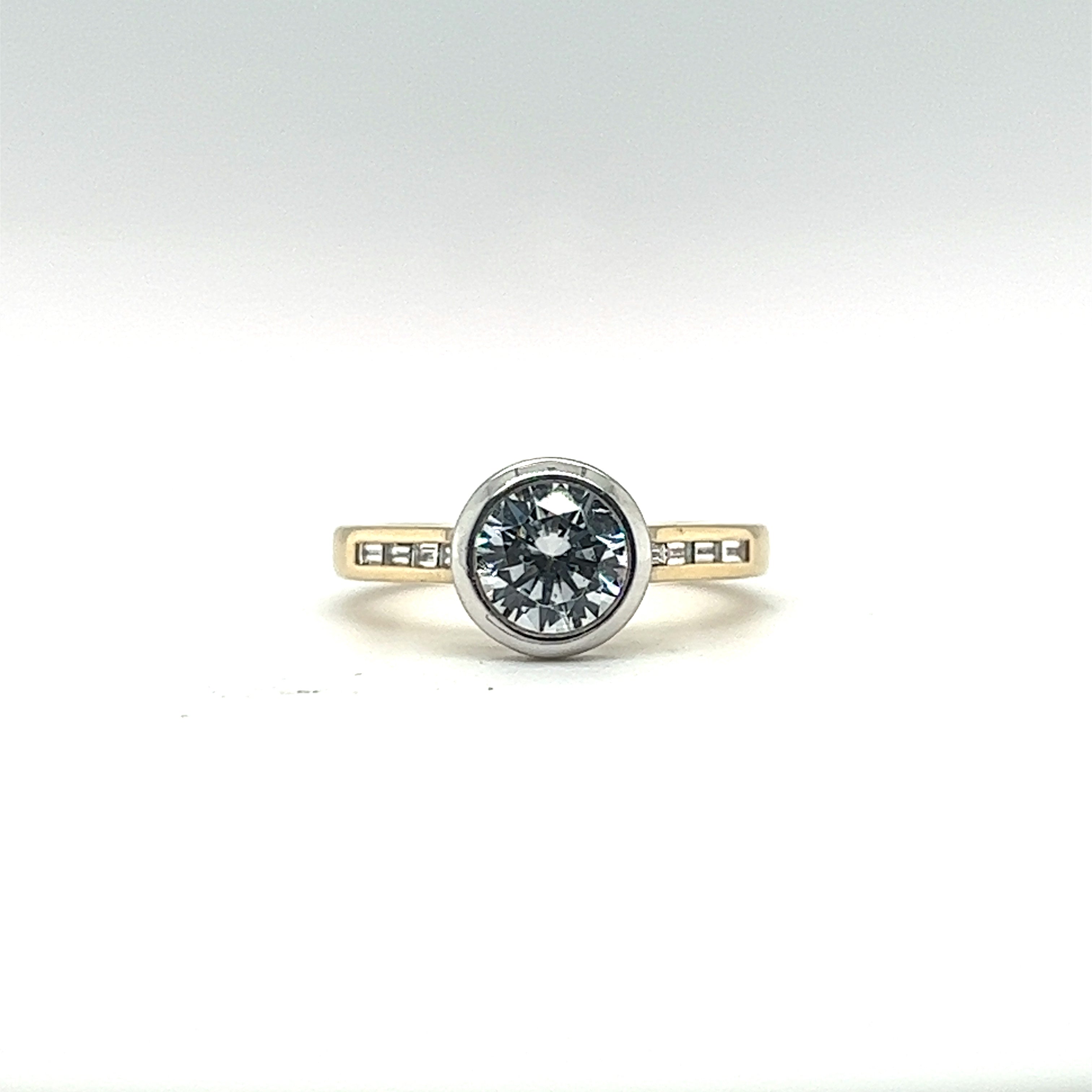 Custom Made Black Emerald Cut Diamond 3 Stone Trillion Diamond Engagement  Ring 14k White Gold / Front Jewelers