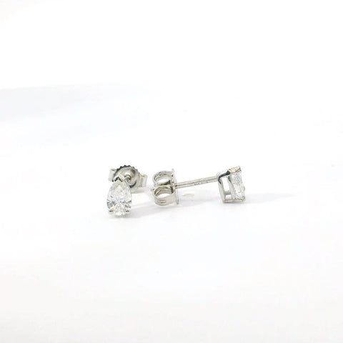 14K White Gold Pear Shape Diamond Stud Earrings