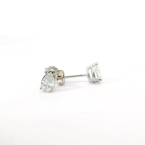 14K White Gold Pear Shape Diamond Stud Earrings