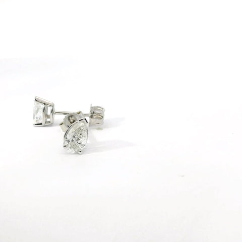 14K White Gold Pear Shape Diamond Stud Earrings