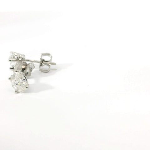 14K White Gold Oval Diamond Stud Earrings