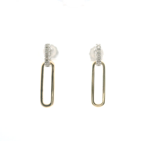 TWO TONE GOLD PAPER CLIP DIAMOND ACCENT EARRINGS 150-07079