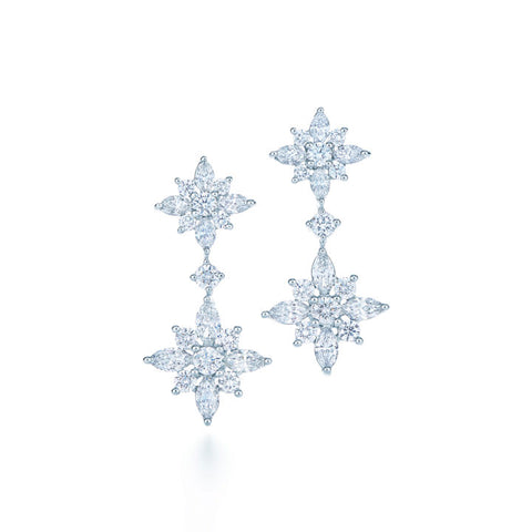 KWIAT PLATINUM Star Diamond Double Drop Dangle Earrings E-16386-0-DIA-PLAT
