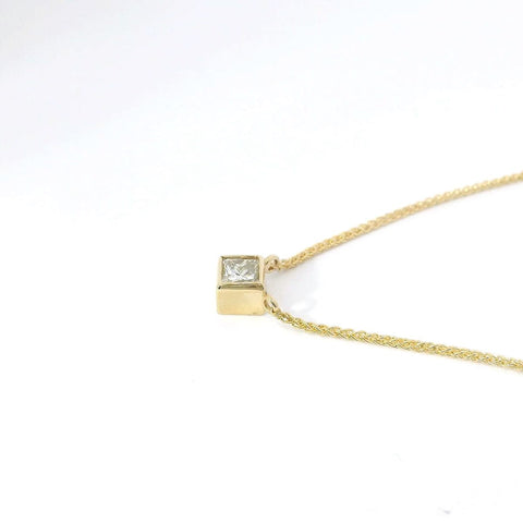 14K Yellow Gold Bezel-Set Natural Princes Cut Diamond Pendant